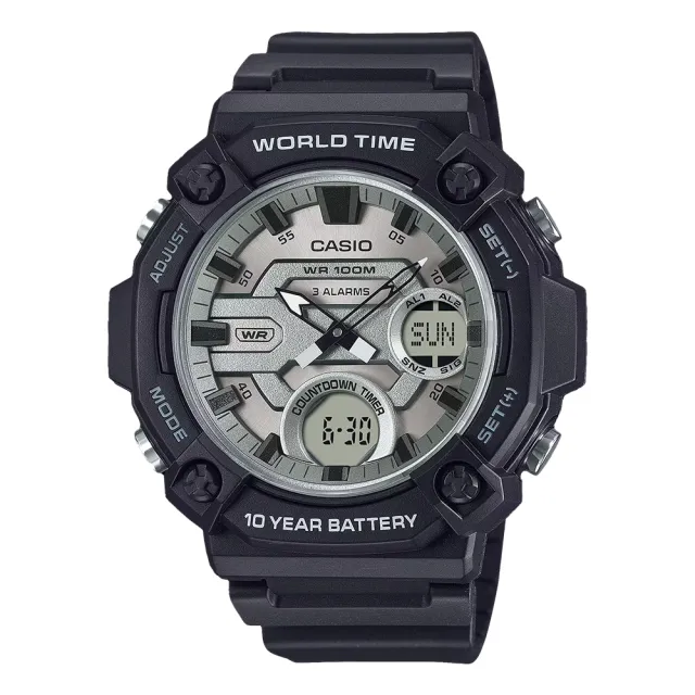 【CASIO 卡西歐】雙顯男錶 膠質錶帶 30組電話簿 防水100米 AEQ-120W(AEQ-120W-7A)