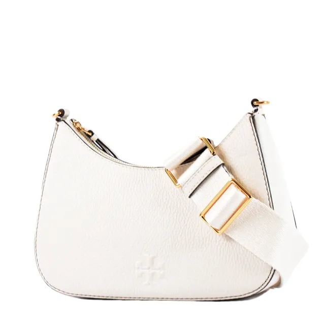 【TORY BURCH】THEA 荔枝紋拉鍊雙背帶肩背/斜背二用包-象牙白