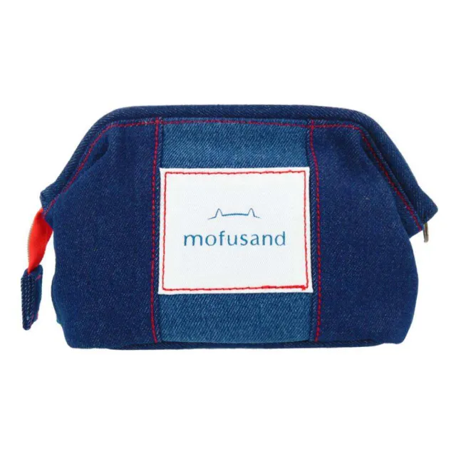 【sun-star】mofusand 貓福珊迪 單寧風牛仔布大開口收納包 化妝包 櫻桃貓咪