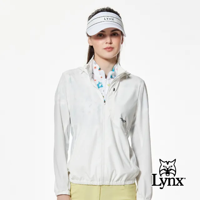 【Lynx Golf】女款抗UV機能彈性舒適後背透氣隱形拉鍊胸袋造型可拆式連帽長袖外套(二色)