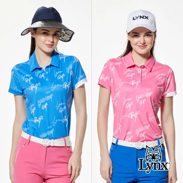 【Lynx Golf】女款吸排涼感抗UV抗菌機能橫條組織布料左袖剪接膠印設計短袖POLO衫/高爾夫球衫(二色)