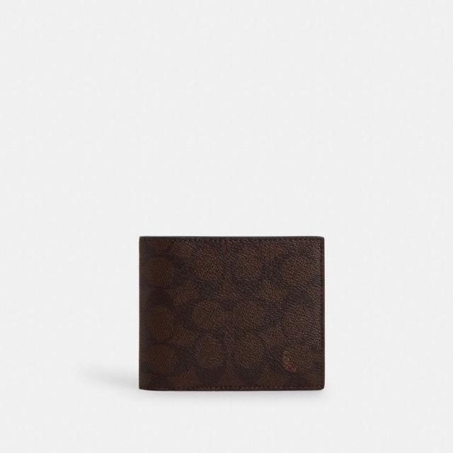 【COACH】蔻馳官方直營 經典Logo三合一皮夾 錢包 短夾-紅木色 混合色(CX209)