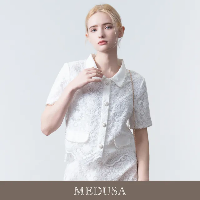 【MEDUSA 曼度莎】現貨-純白雕花不規則蕾絲襯衫（M-XL）｜蕾絲上衣 小禮服 小香風 媽媽禮服(601-5300A)