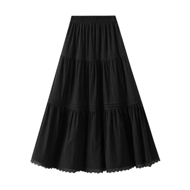 【巴黎精品】女A字長裙雪紡長裙半身裙大碼洋裝休閒大尺碼女裝(春季新款拼接蕾絲花邊3色n1jd8)