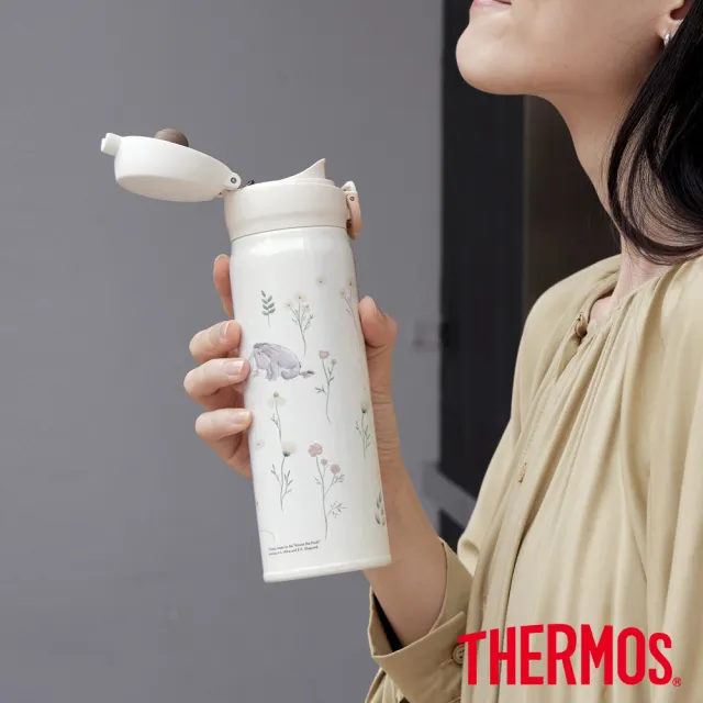 【THERMOS 膳魔師】小熊維尼花園篇不鏽鋼超輕量彈蓋真空保溫杯500ml(JNL-502WP-GD)