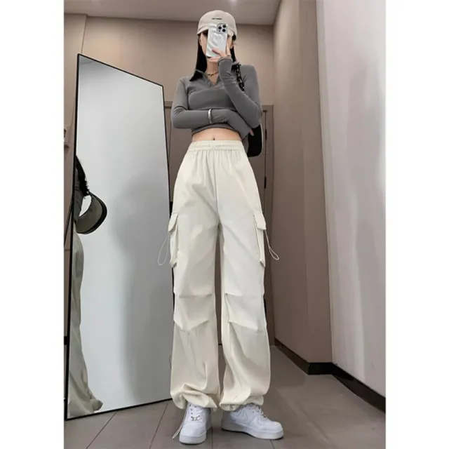 【巴黎精品】長褲防曬褲運動長褲工裝褲休閒長褲(秋款降落傘垂墜感女褲子4色n1jz16)