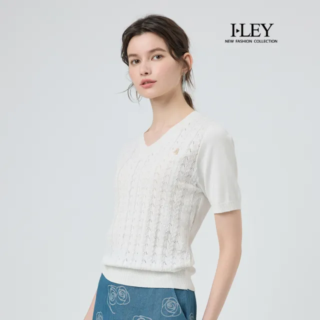 【ILEY 伊蕾】細緻蕾絲拼接縲縈針織上衣(白;M-XL;1251175002)