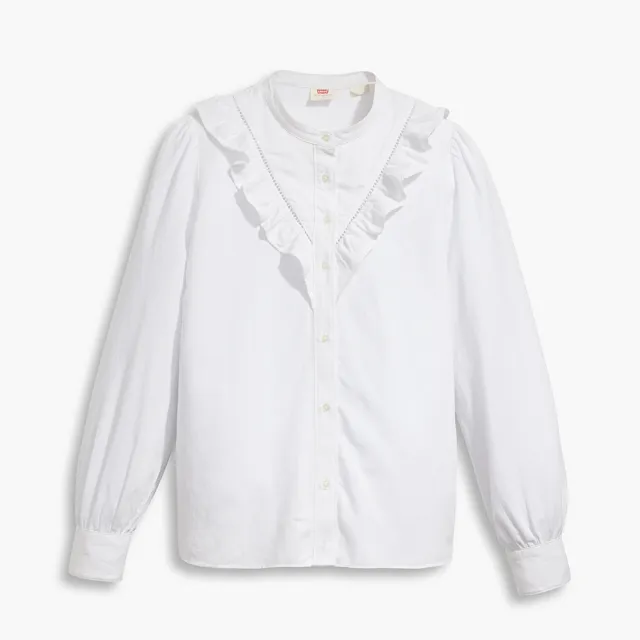 【LEVIS】女款 無領荷葉邊亞麻襯衫 上衣 熱賣單品 A7356-0000