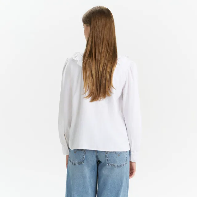 【LEVIS】女款 無領荷葉邊亞麻襯衫 上衣 熱賣單品 A7356-0000