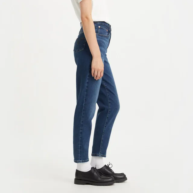 【LEVIS】女 上寬下窄 高腰修身窄管牛仔長褲/深藍染水洗/天絲棉/及踝款 彈性 熱賣單品 85873-0114