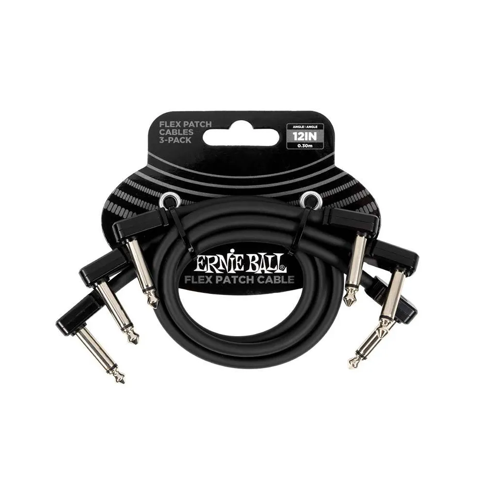 【ERNIE BALL】Flex Patch Cable 12in 導線三入組 共3色(原廠公司貨 商品保固有保障)