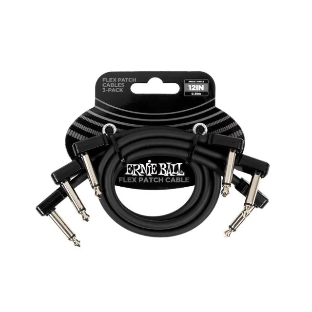 【ERNIE BALL】Flex Patch Cable 12in 導線三入組 共3色(原廠公司貨 商品保固有保障)