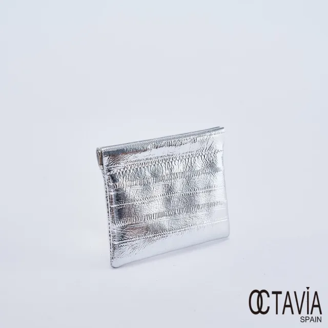 【OCTAVIA 8】雙11 OCTAVIA 8 真皮- 超魅力 金屬時尚彈壓多用途短夾零錢包 - 十足銀