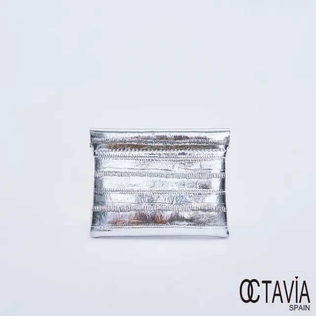 【OCTAVIA 8】雙11 OCTAVIA 8 真皮- 超魅力 金屬時尚彈壓多用途短夾零錢包 - 十足銀