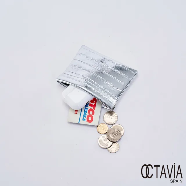 【OCTAVIA 8】雙11 OCTAVIA 8 真皮- 超魅力 金屬時尚彈壓多用途短夾零錢包 - 十足銀