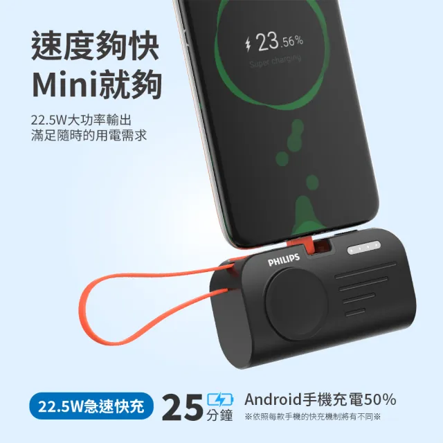 【Philips 飛利浦】DLP2552C-4900mAh FunCube MINI 2 手錶磁吸直插多合一行動電源(Type C/17.88Wh_Wh標示)