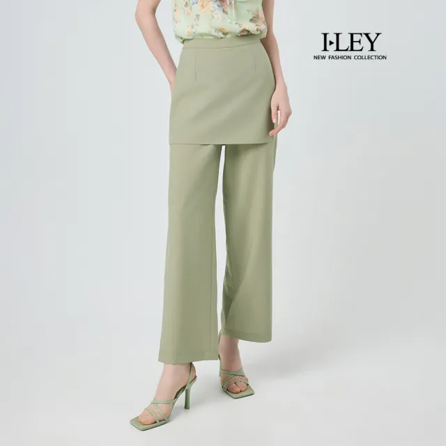 【ILEY 伊蕾】清新片裙縲縈長褲(綠;M-XL;1252026671)