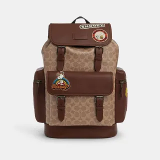 【COACH】蔻馳官方直營 COACH X PEANUTS SPRINT經典Logo貼飾後背包-青銅色硬體/棕黃色 混合色(CBI44)