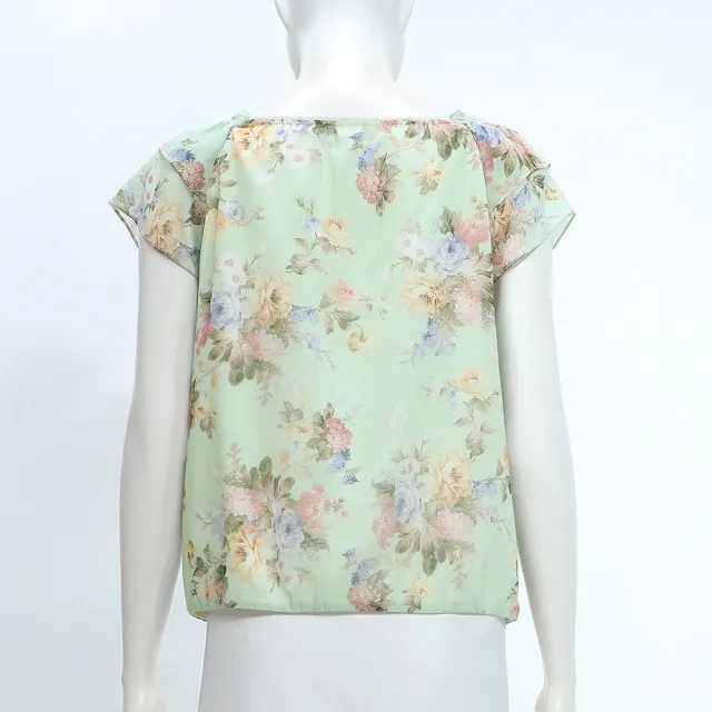 【ILEY 伊蕾】花朵印花荷葉小蓋袖上衣(淺綠；M-XL；1252011463)