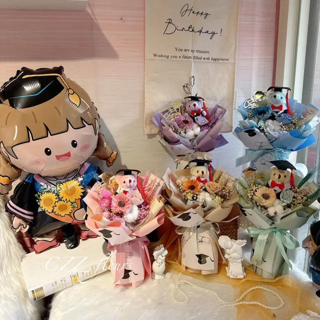 【喜滋滋】繽紛畢業熊花束-全場焦點-大 L(畢業花束/畢業禮物/向日葵)