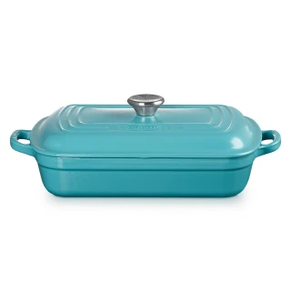 【Le Creuset】雙耳長方鑄鐵鍋29cm-附蓋(土耳其藍)