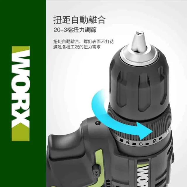 【WORX 威克士】12V 10mm 無刷衝擊鑽 WU131X.5(電鑽 三功合一衝擊鑽 鋰電衝擊電鑽 2段速 81附件套裝)