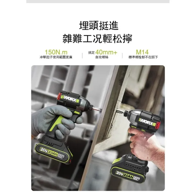 【WORX 威克士】20V 150Nm 114mm 衝擊起子機 WU292DS.9(無刷鋰電衝擊起子 超短軸 六段調速)