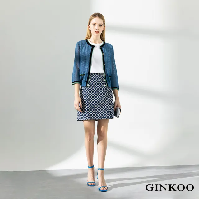 【GINKOO 俊克】跳色釦飾七分袖針織衫