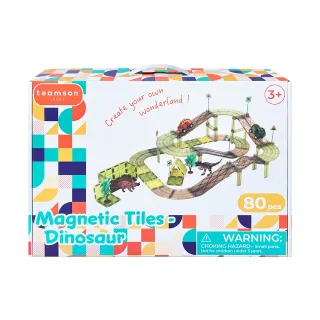【Teamson】恐龍軌道車磁力片豪華組80psc(含恐龍電動車x2)