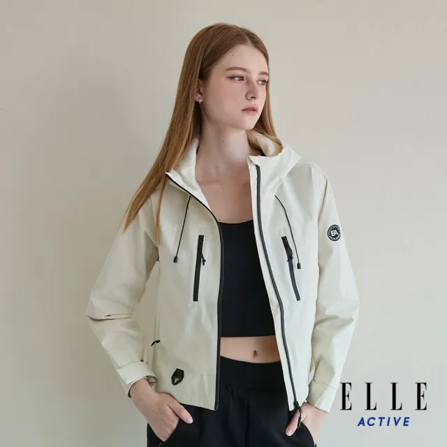 【ELLE ACTIVE】女款 機能防風防潑水連帽防曬風衣外套-珍珠白色(EA25S2W6103-91)