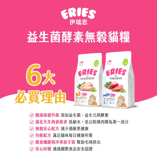 【Eries】伊瑞思 益生菌酵素無穀貓糧 兩種口味 1kg(貓飼料/貓乾糧/成貓/低穀配方/全齡貓)
