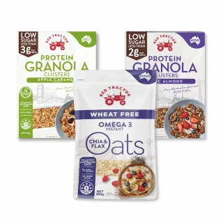 【澳洲Red Tractor紅色拖拉機】奇亞籽與亞麻籽Omega3x低糖堅果燕麥片-限定組合(Omega3、麥片、燕麥片)