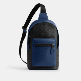 【COACH】蔻馳官方直營 WEST撞色經典Logo背包-QB/木炭灰色/深藍色(CAX45)
