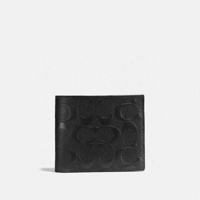 【COACH】蔻馳官方直營 經典Logo皮革三合一皮夾 錢包 短夾-黑色(CR957)
