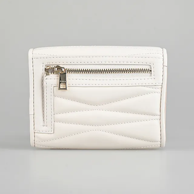 【FURLA 芙拉】FURLA 1927系列絎縫線設計轉釦翻蓋短夾(自然白)
