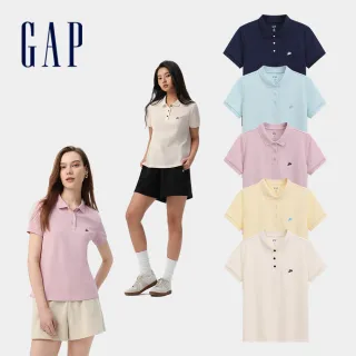 【GAP】女裝 Logo刺繡短袖POLO衫-多色任選(765626)