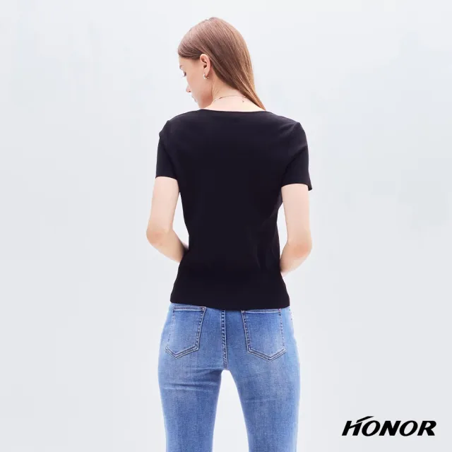 【HONOR 山形屋】出清品 方領針織排扣寬版收腰上衣-黑/粉(限定出清)