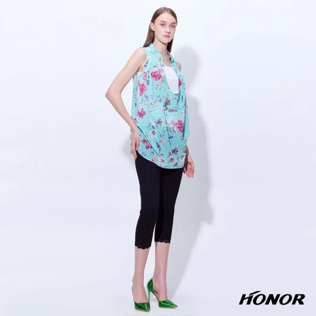 【HONOR 山形屋】出清品 透紗花卉層次剪裁無袖上衣-深藍/綠(限定出清)