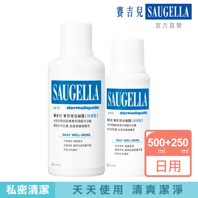 【SAUGELLA 賽吉兒】菁萃潔浴凝露_日用型 500ml+250ml超值組(私密處清潔保養)