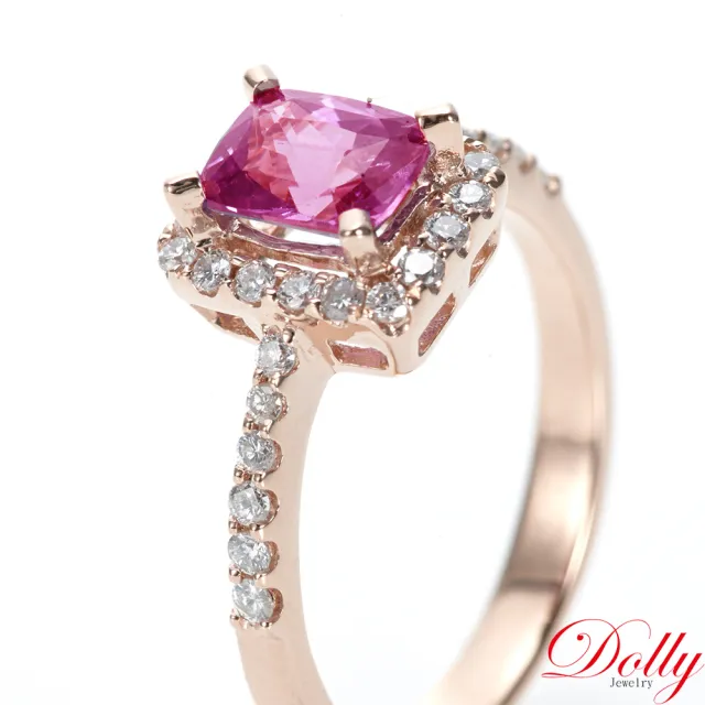 【DOLLY】14K金 無燒斯里蘭卡艷彩粉色1克拉藍寶石玫瑰金鑽石戒指-008 高級訂製珠寶 奢華質感 浪漫送禮