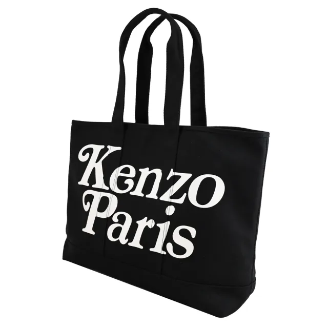 【KENZO】英文燙字LOGO大容量帆布肩背包購物包托特包(黑)