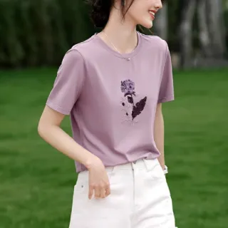 【LANNI 藍尼】★玫瑰花朵圓領上衣(女上衣/舒適/圓領/T恤)