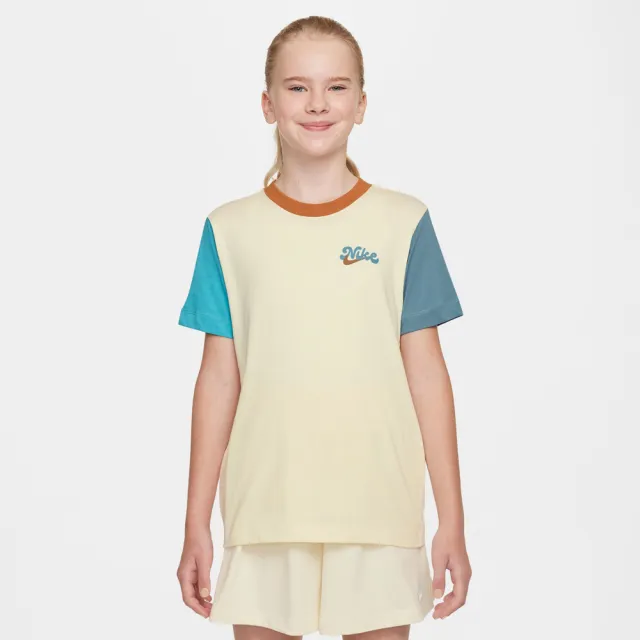 【NIKE 耐吉】短袖上衣 童裝 男女童 大童 K NSW TEE CLUB EXPRESS BLOCK 黃藍 HQ3244-113
