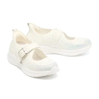 【BYHUE】華麗時尚晶鑽寬帶飛織軟芯厚底休閒鞋(白)