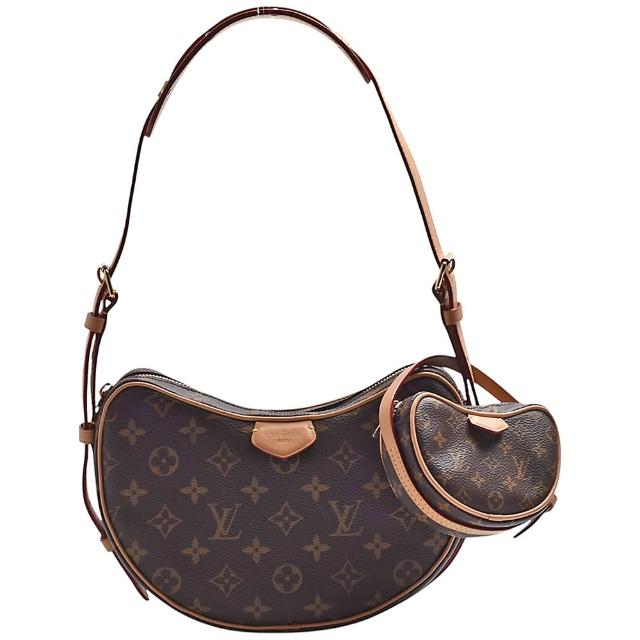 LV LOUIS VUITTON路易威登 M46828 Croissant MM 系列 Monogram 帆布牛皮飾邊附迷你手袋肩背包
