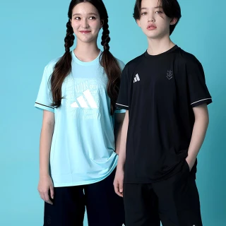 【adidas 愛迪達】兒童套裝《兩套》-吸濕排汗短袖+透氣五分褲(大童 短T 短褲 抑菌 抑味 彈性 透氣 快乾)