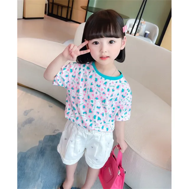 【安朵童舖】現貨韓版兒童豹紋短袖上衣女寶豹紋短袖T恤女童圓領寬鬆上衣(016)
