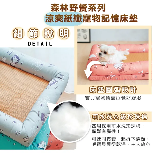 【奶油獅】中大型寵物透氣紙纖涼蓆記憶床墊-台灣製造(50*80cm10-25k適用-森林野餐藍)