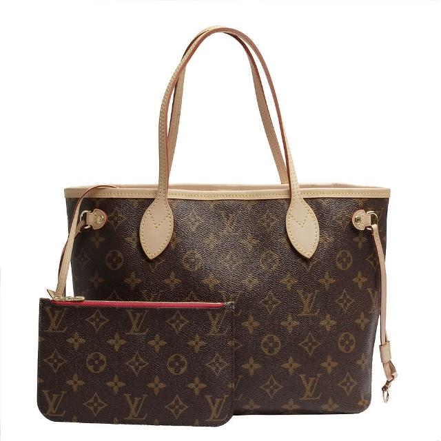 【Louis Vuitton 路易威登】LV M41245 經典Monogram 花紋Neverfull PM子母包(小-牡丹紅)