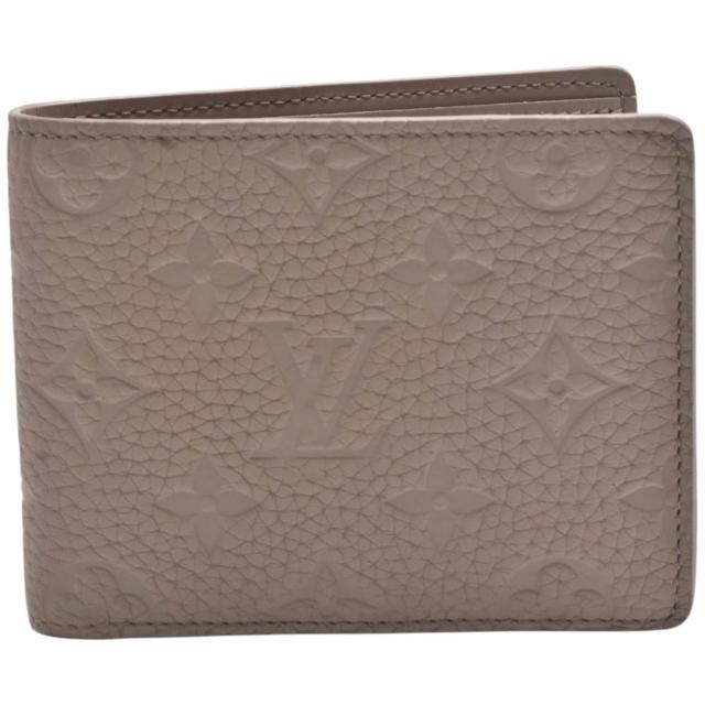 【Louis Vuitton 路易威登】M13890經典MULTIPLE Taurillon壓花牛皮交叉式卡夾短夾(卵石色)